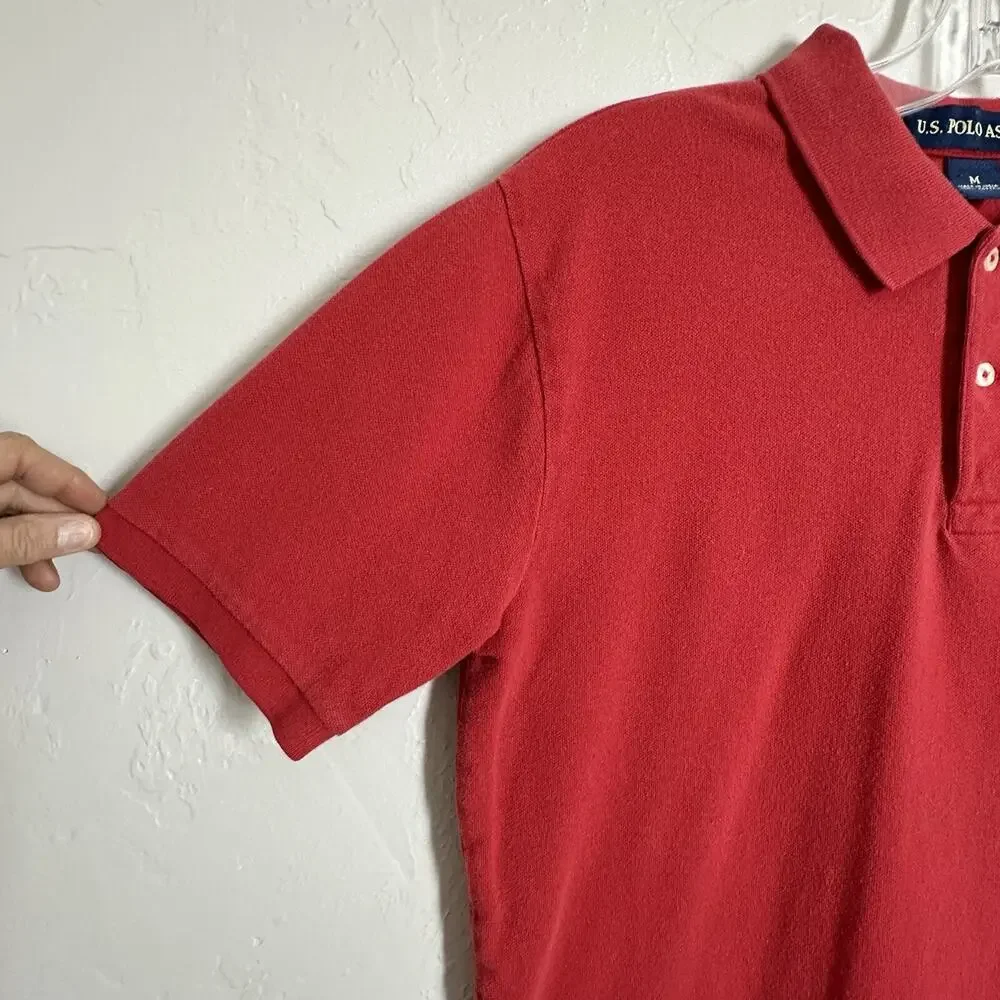 US Polo Assoc Shirt Men M Red Cotton Short Sleeve Collared Pullover